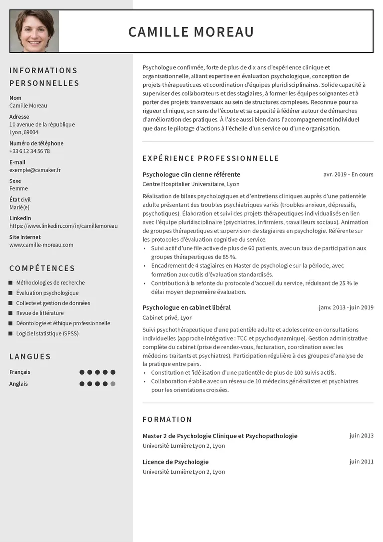 Modèles de CV Psychologue