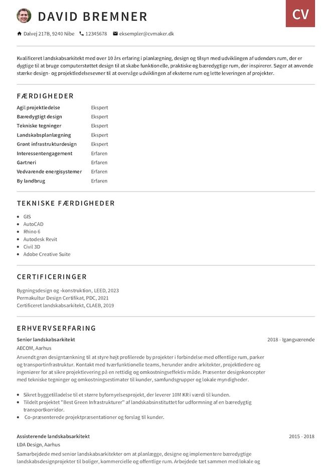 Eksempel på Arkitekt CV
