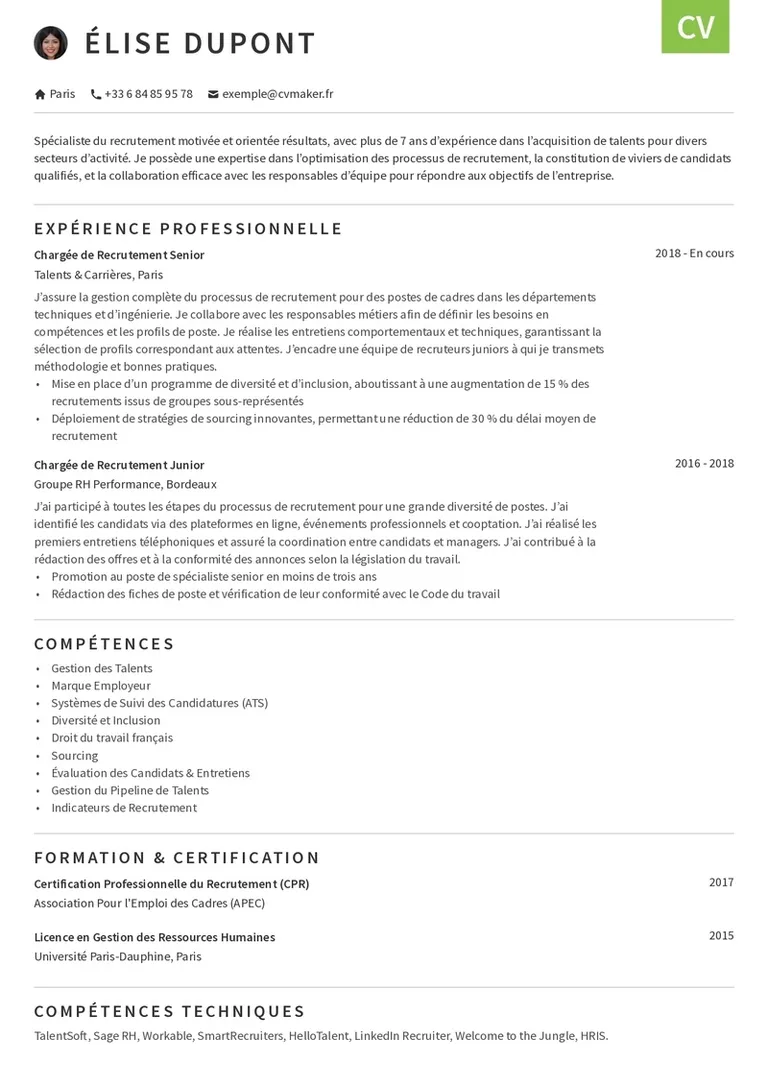 Modèles de CV chargé de recrutement