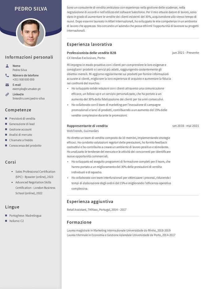 Exemplo de CV italiano