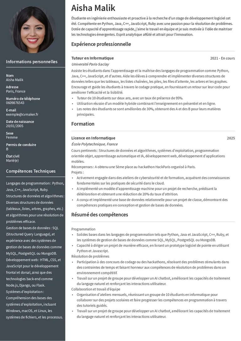 Exemple CV Jeune Diplômée - Focus compétences