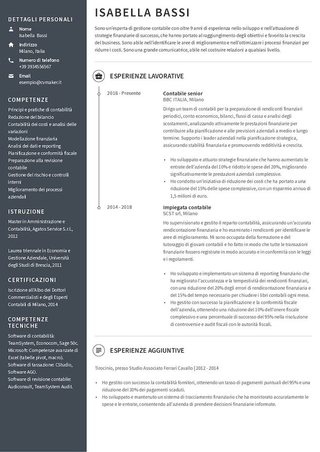 Esempio di curriculum da ragioniere contabile