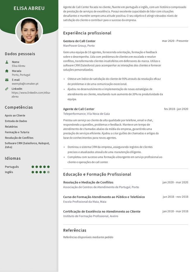 Exemplo de um currículo de call center