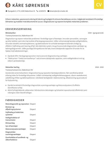 Eksempel på mekaniker CV