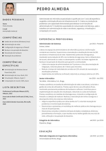 Exemplo de um curriculum vitae para informáticos