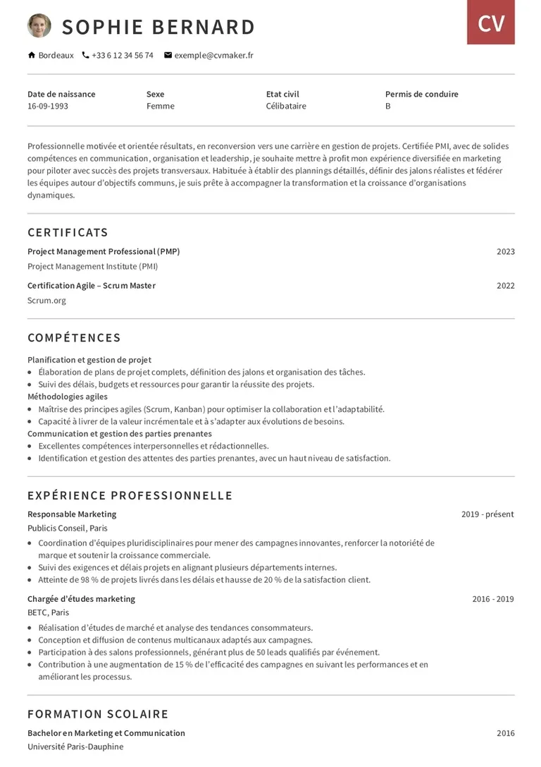 Modèles de CV pour reconversion professionnelle