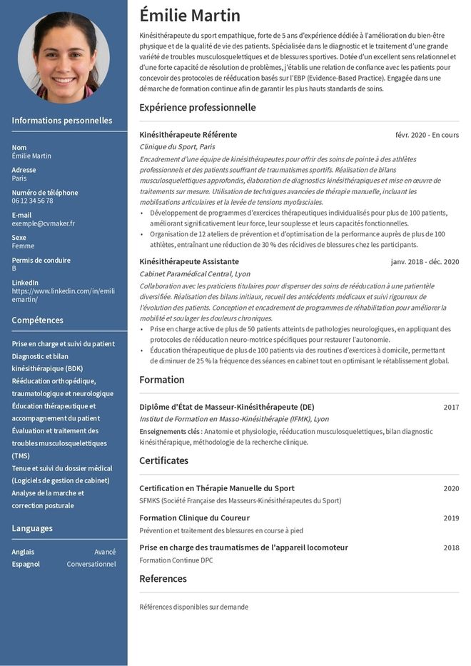 Modèles de CV pour kinésithérapeute