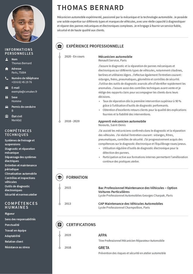 Modèles de CV mécanicien