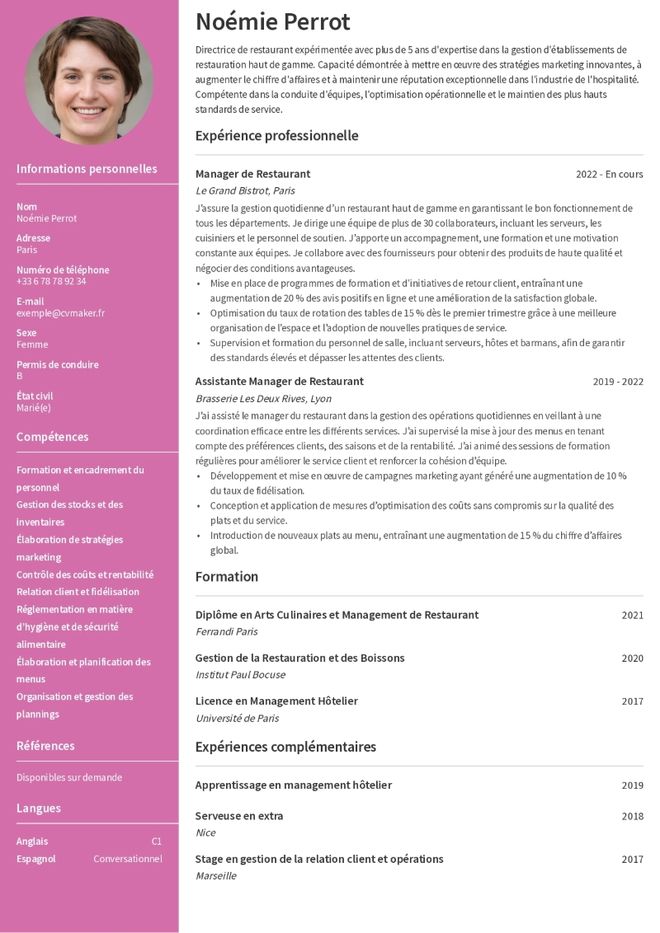 CV restauration exemple