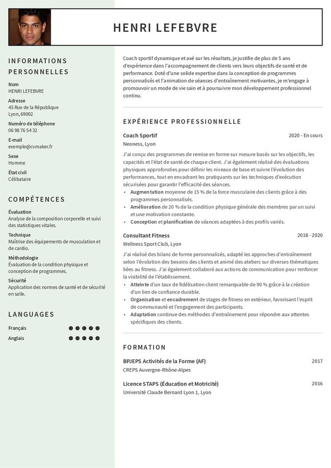 Modèles de CV Coach Sportif