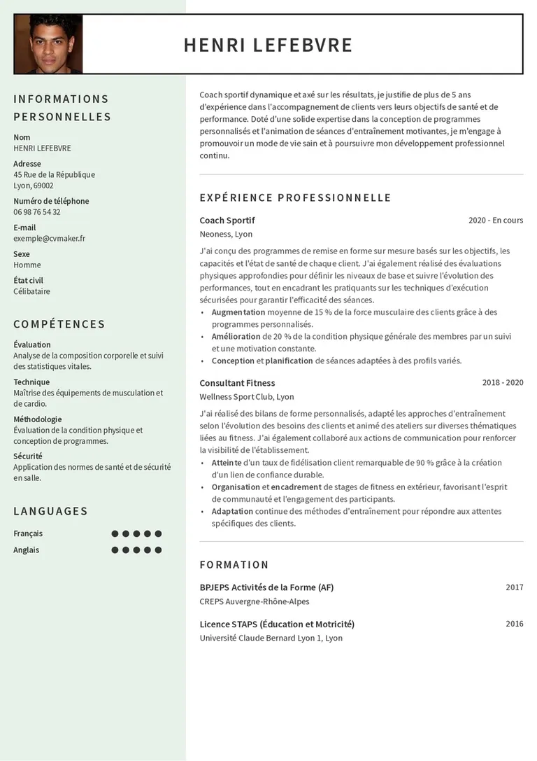 Modèles de CV Coach Sportif