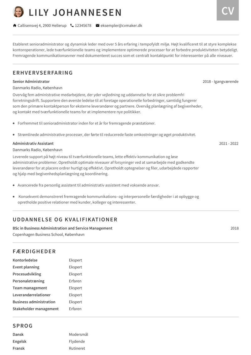 Eksempel på administrator CV