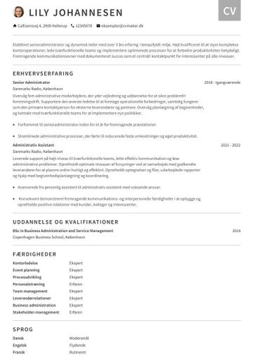 Eksempel på administrator CV
