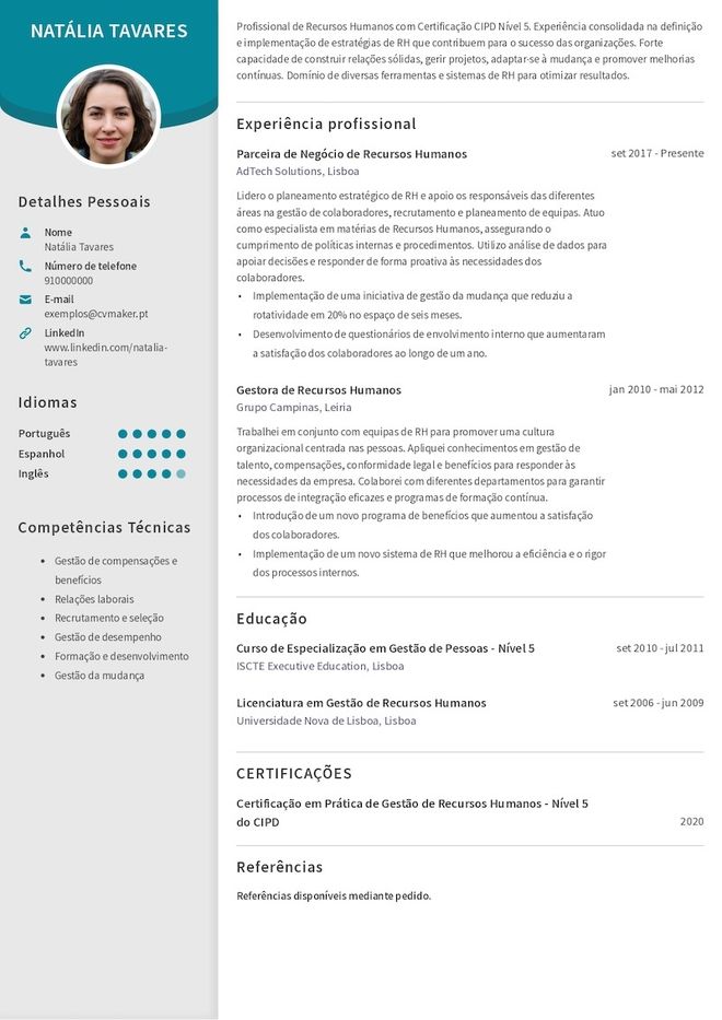 Exemplo de CV de Recursos Humanos
