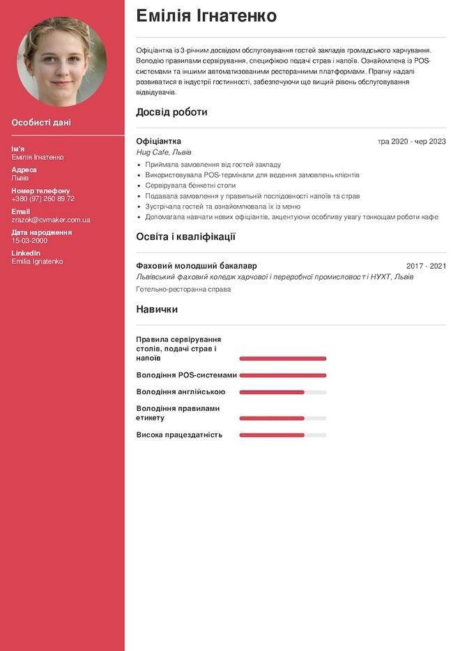 Приклад резюме юриста