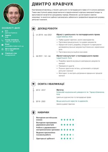 Приклад резюме юриста