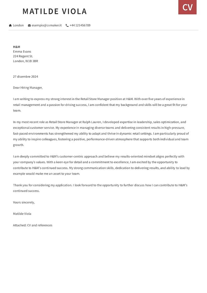 Esempio di lettera di presentazione in inglese