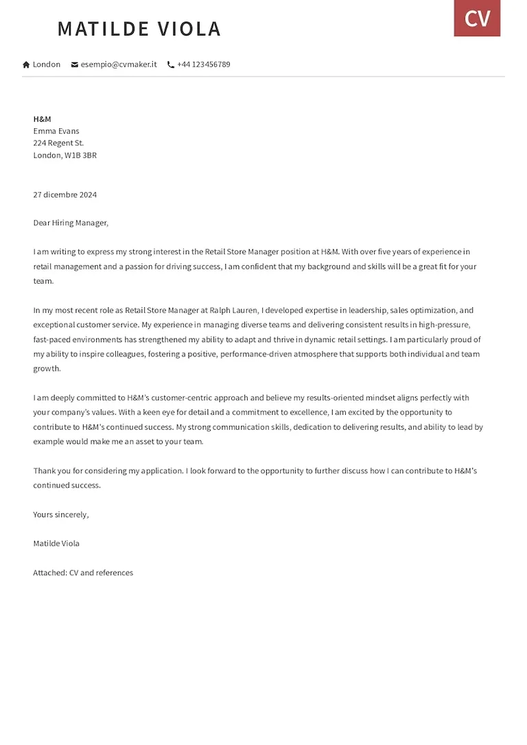 Esempio di lettera di presentazione in inglese