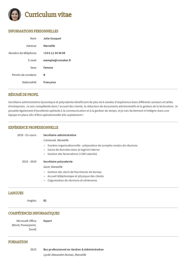 Modèles de CV Simple