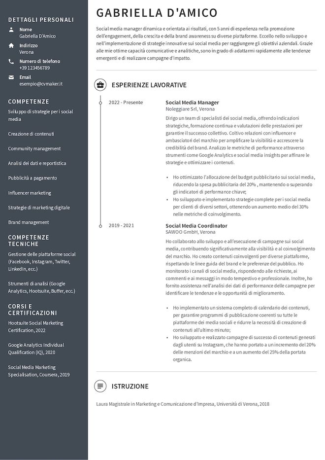 Esempio di curriculum per social media manager
