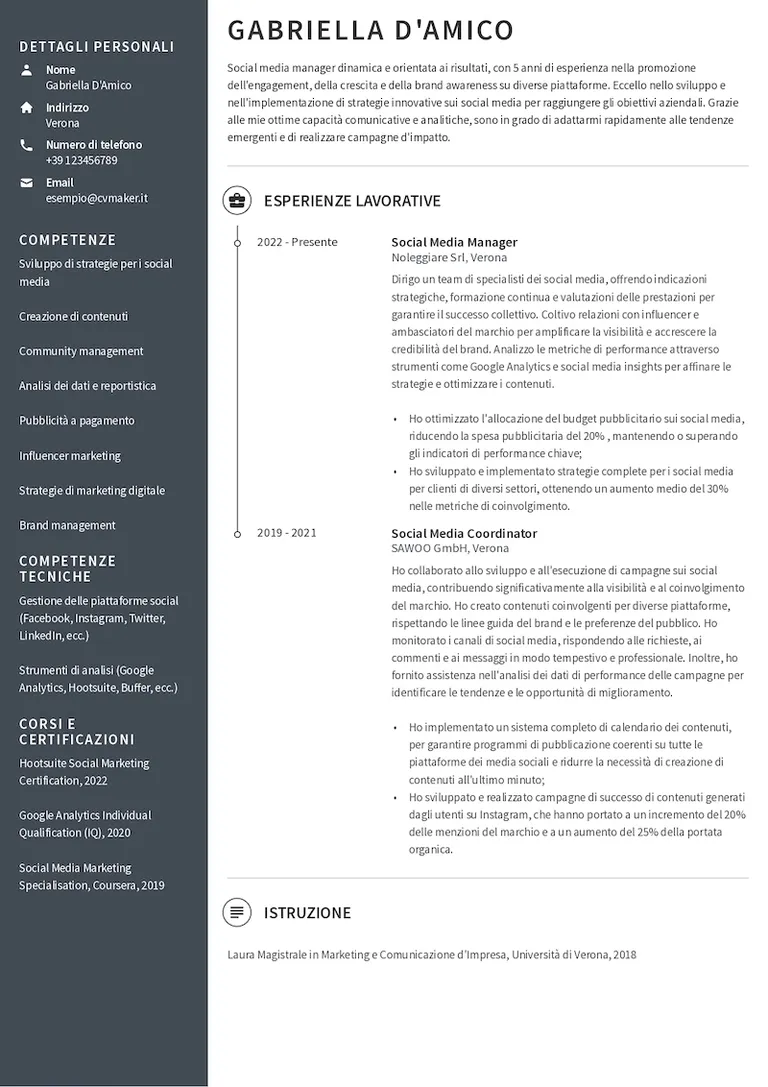 Esempio di curriculum per social media manager