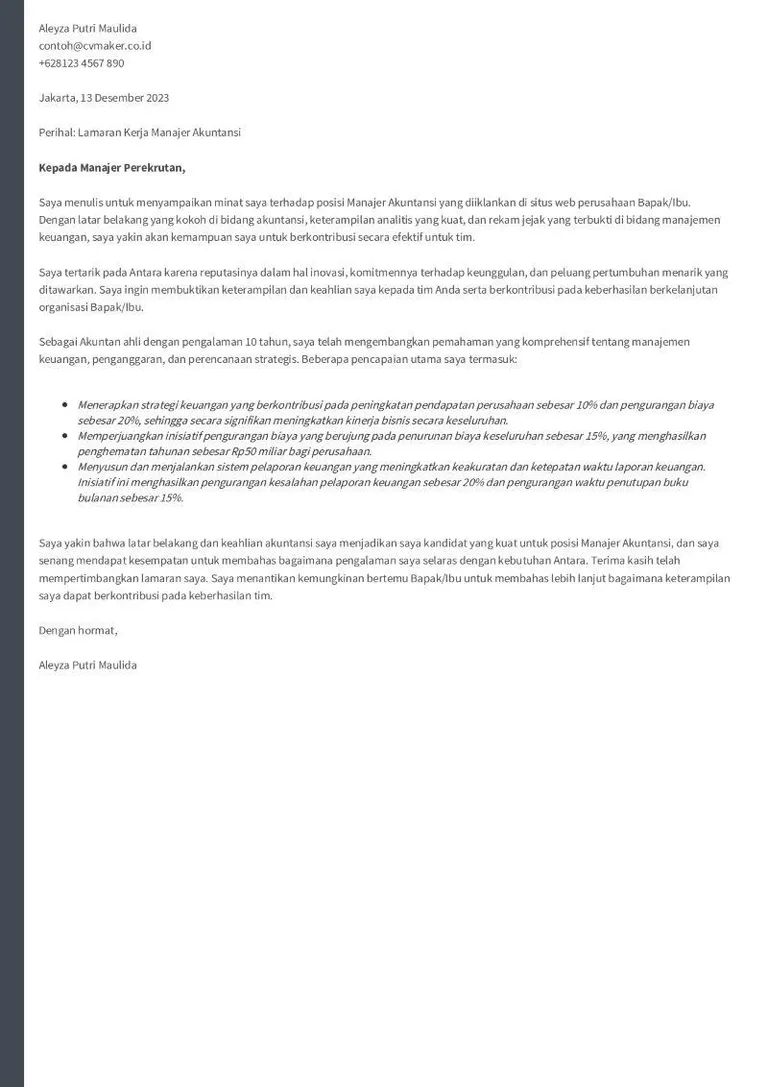 Contoh surat lamaran akunting