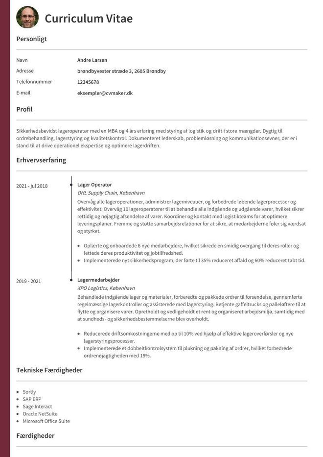Eksempel på lagermedarbejder CV