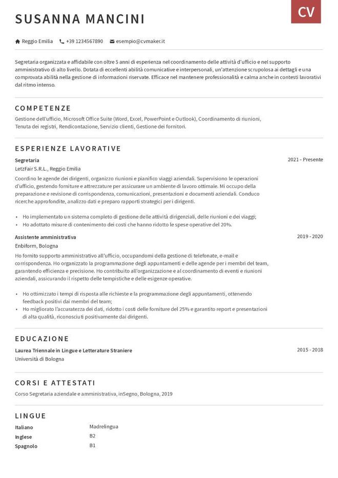 Esempio di curriculum da segretaria