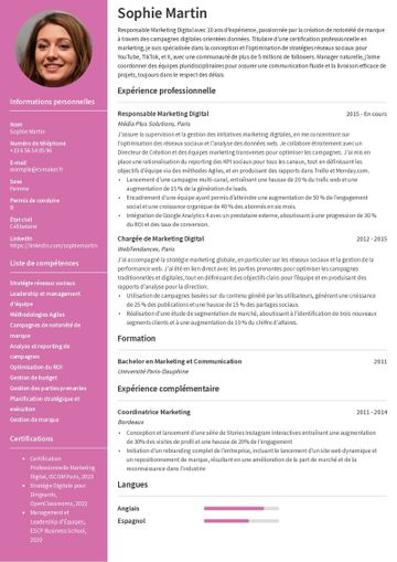 Modèles de CV Marketing digital