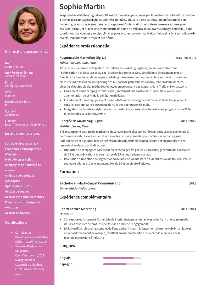Modèles de CV Marketing digital