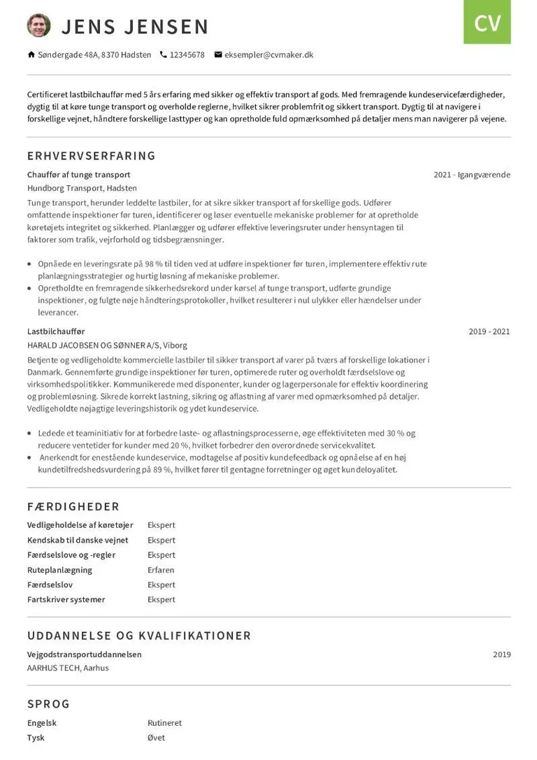Chauffør CV