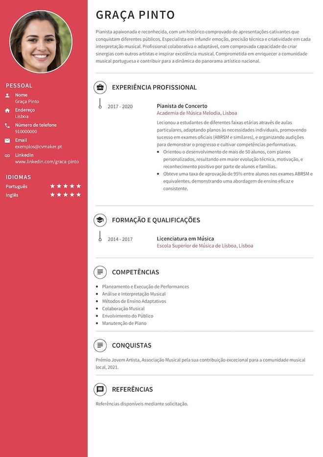 Exemplo de currículo de músico