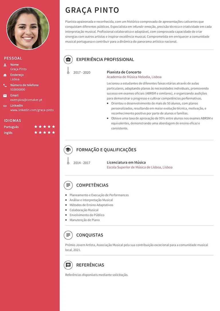 Exemplo de currículo de músico