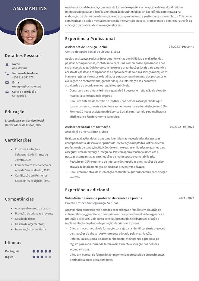 Exemplo de CV de assistente social