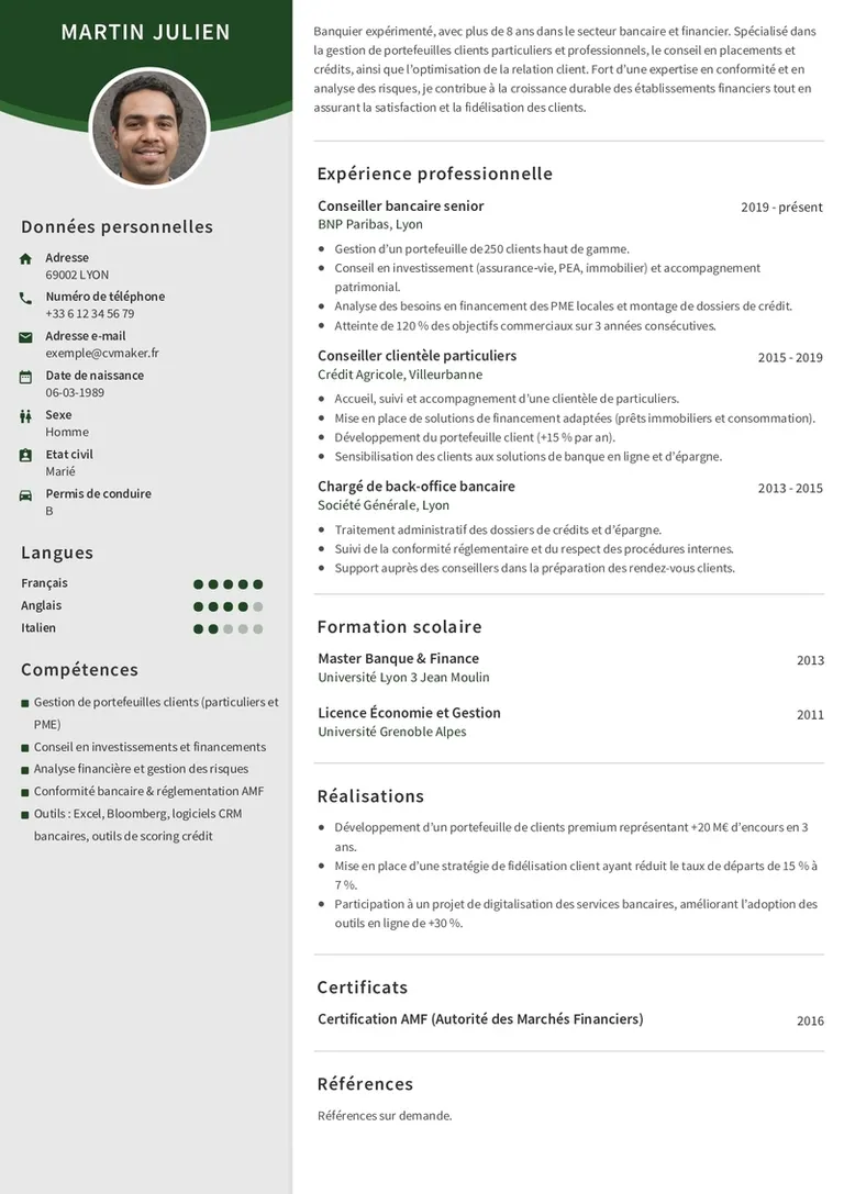 Modèles de CV pour banquier
