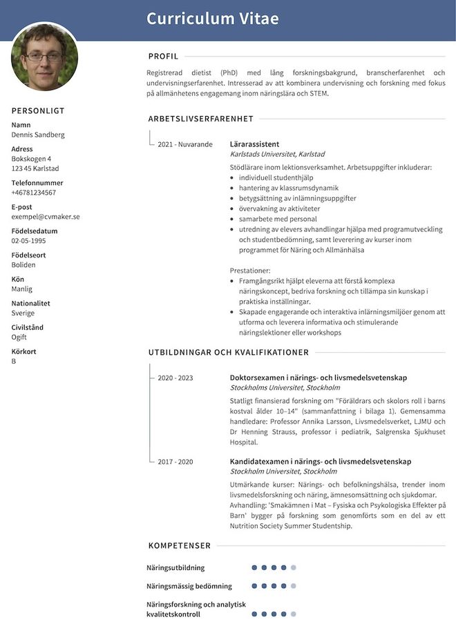 Dennis Sandberg – Akademiker CV-exempel Sverige