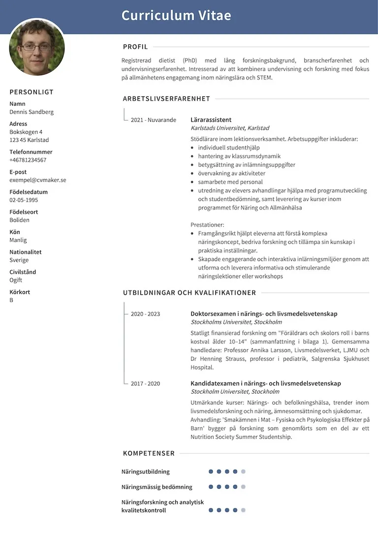 Dennis Sandberg – Akademiker CV-exempel Sverige