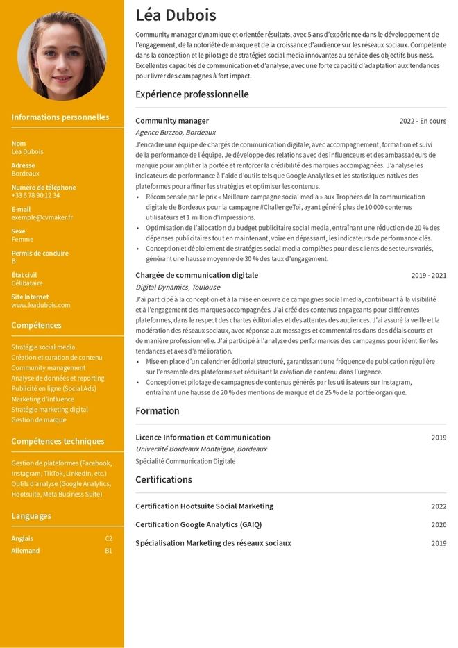 Modèles de CV Community Manager