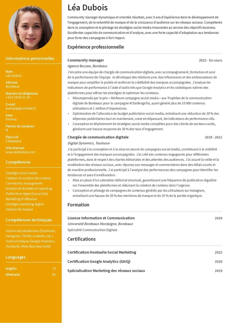 Modèles de CV Community Manager