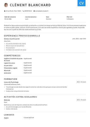 CV supermarché exemple