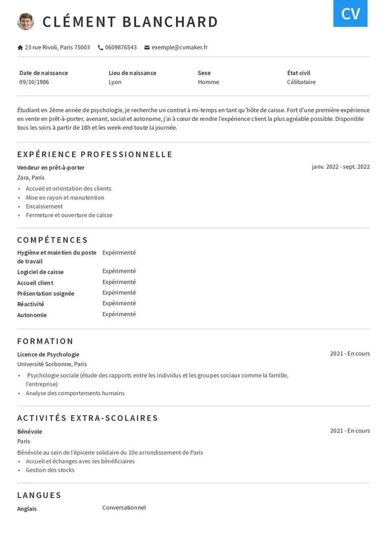 CV supermarché exemple