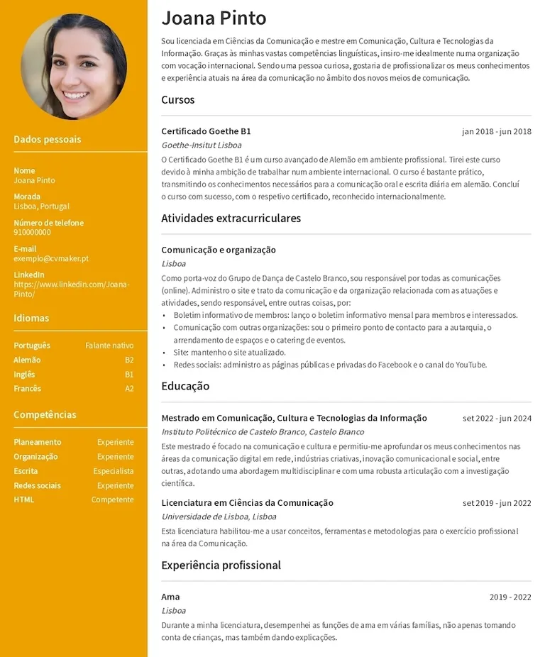 Exemplos de línguas no CV - C1, B2 e A2