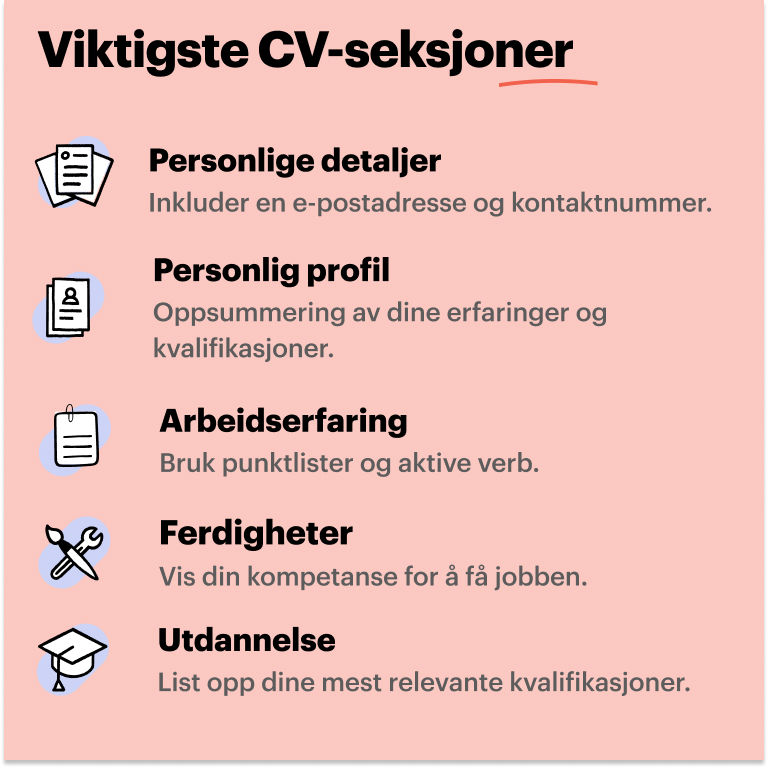 Viktigste CV seksjoner