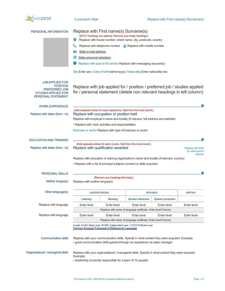 Europass önéletrajz