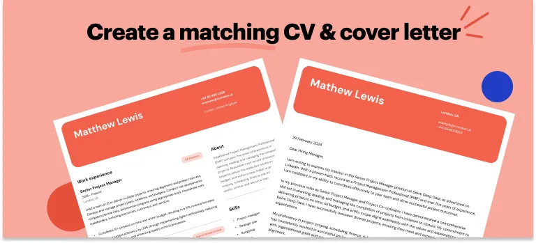 Project manager CV sample with matching project manager cover letter sample
