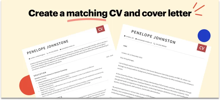 Matching CV and cover letter for a apprenticeship