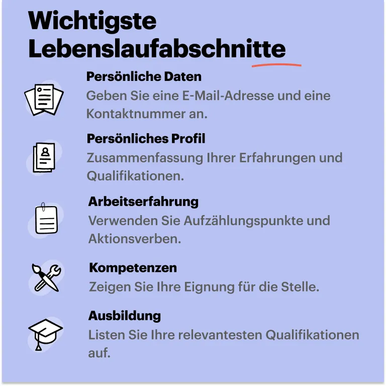 Wichtige Abschnitte im Bauingenieur Lebenslauf