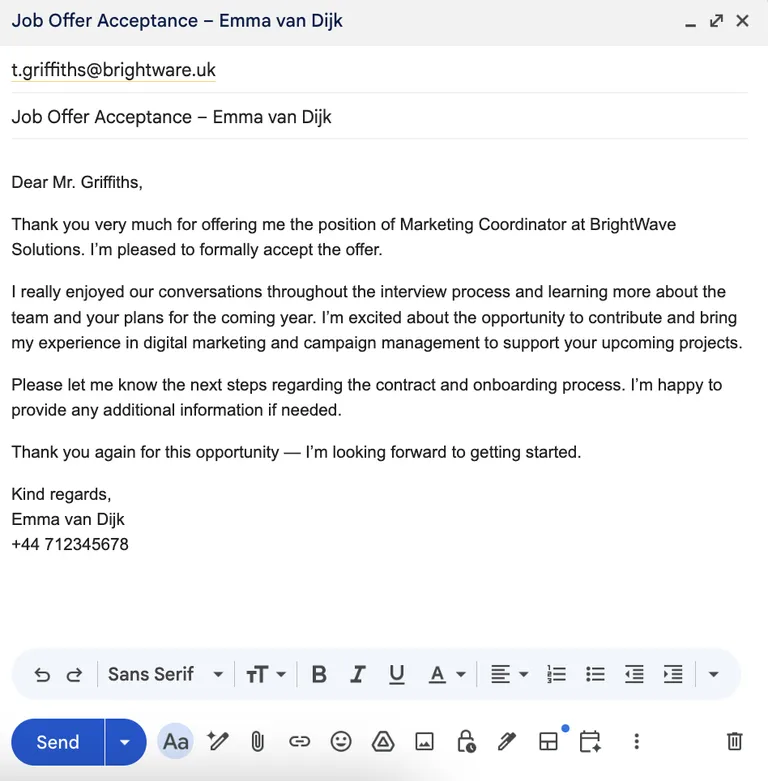 job offer thank you note example