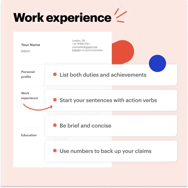 Work experience for an internship CV