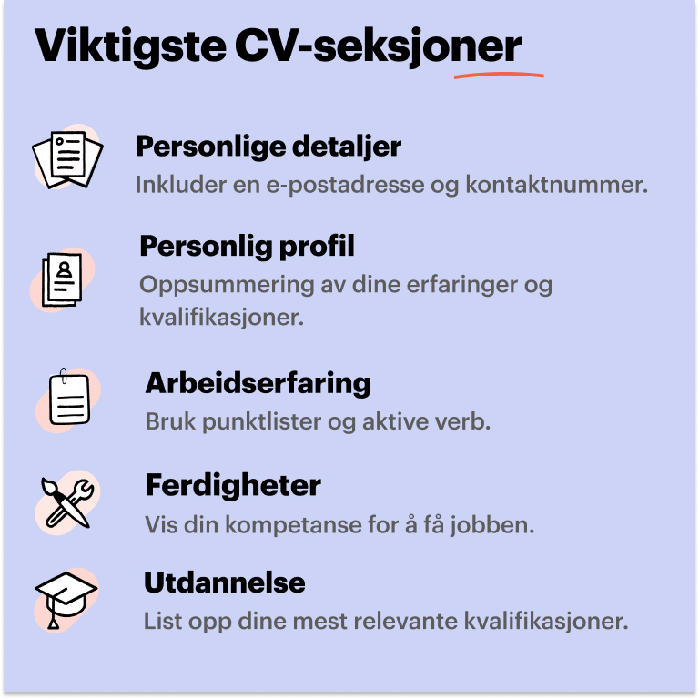 Viktigste CV seksjoner
